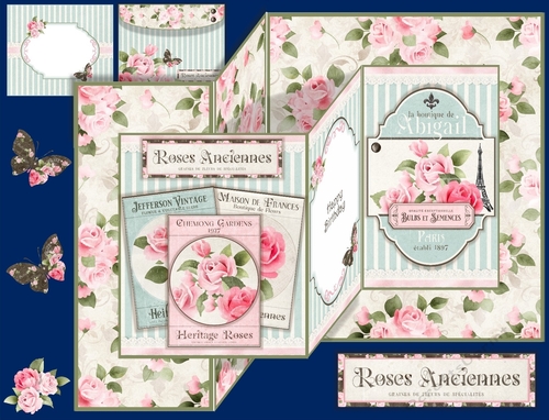 Roses Anciennes Double Z Fold Card