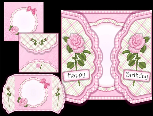 Pink Roses Scalloped Gatefold Card