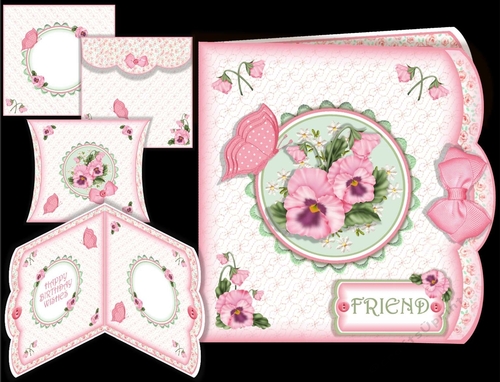 Pink Pansies Double Edge Effect Card & Pillow Box 