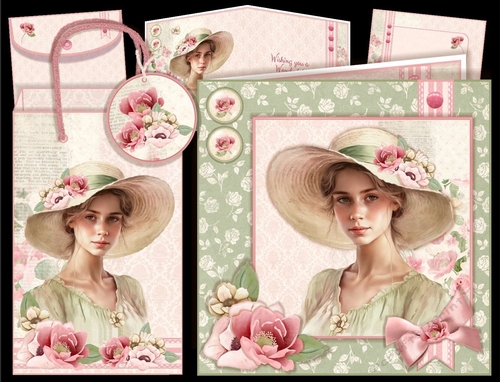 Flower Bonnet Girl Card & Gift Bag