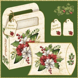 Poinsettia & Holly Gift Bag with Pillow Box
