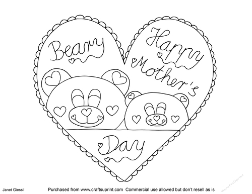 Mother and Child Bear Coloring Page/Digi Stamp