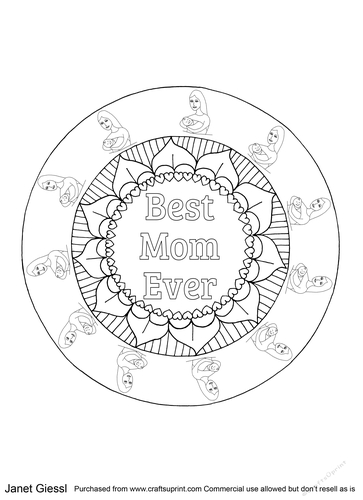 Mothers Day Mandala Coloring Page/Digi Stamp 2 - AE Version