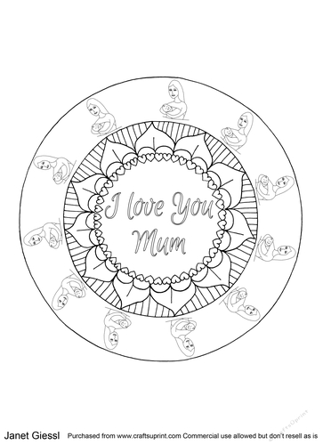 Mothers Day Mandala Colouring Page/Digi Stamp 3 - BE Version
