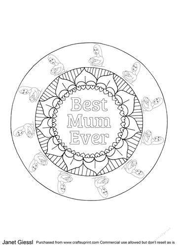 Mothers Day Mandala Colouring Page/Digi Stamp 4 - BE Version