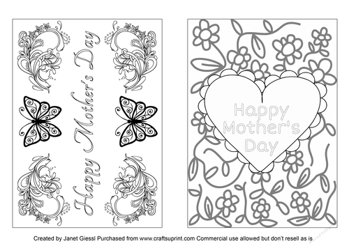 Mothers Day Coloring Cards - Set 1