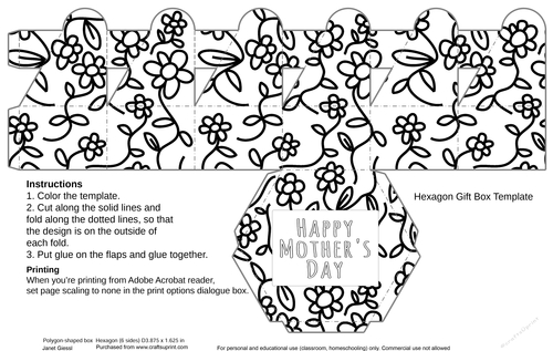 Mothers Day Coloring Hexagon Gift Box 
