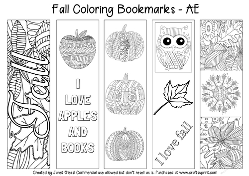 Fall Coloring Bookmarks (American English) - Set of 5