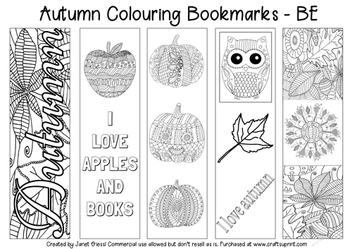 Autumn Colouring Bookmarks (British English) - Set of 5