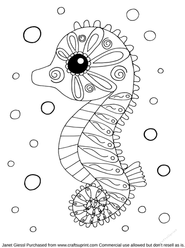 Cute Seahorse Coloring Page/Digi Stamp