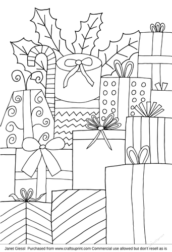 Christmas Gifts Coloring Page/Digi Stamp