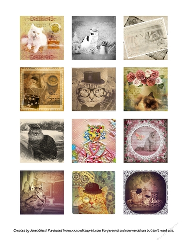 Whimsical Cats Collage Sheet (2 x 2  inches; 600 x 600 pixels)
