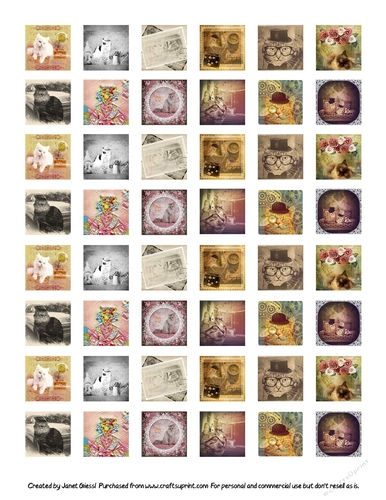 Whimsical Cats Collage Sheet (1 x 1  inch; 300 x 300 pixels)