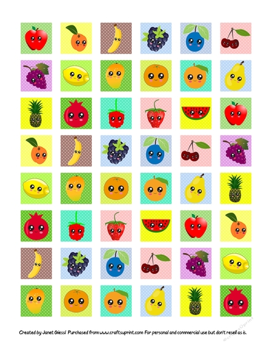 Kawaii Fruits Collage Sheet (1 x 1 inch; 300 x 300 pixels)