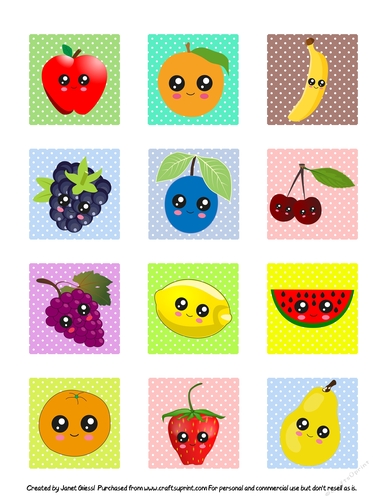 Kawaii Fruits Collage Sheet (2 x 2 inches; 600 x 600 pixels)
