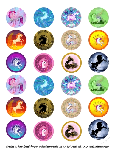 Unicorn Collage Sheet (1.5 x 1.5 inch; 38 mm), Circle Images