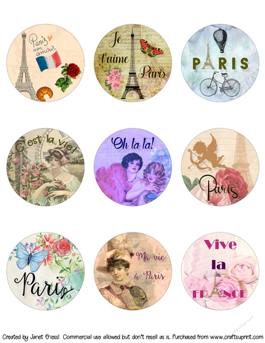 Paris Collage Sheet (2.5 inches; 63.5 mm), Circle Images