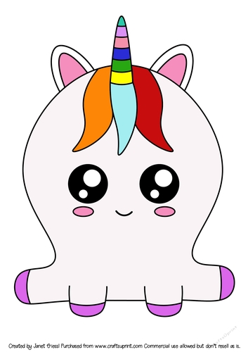 Cute Cartoon Unicorn Digi Stamp - Colored