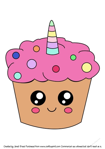Cute Unicorn Cupcake Digi Stamp - Colored
