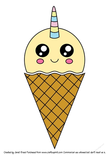 Cute Unicorn Ice Cream Digi Stamp - Colored