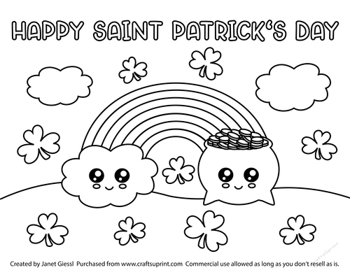 Cute Rainbow and Pot of Gold Coloring Page/Digi Stamp