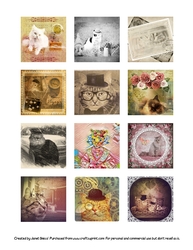 Whimsical Cats Collage Sheet (2 x 2 inches; 600 x 600 pixels)