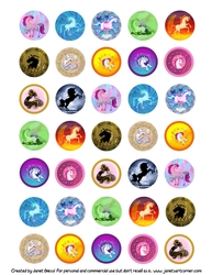 Unicorn Collage Sheet (1.2 x 1.2 inch; 30 mm), Circle Images