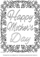 Happy Mothers Day Lettering With Floral Frame Coloring Page/Digi Stamp
