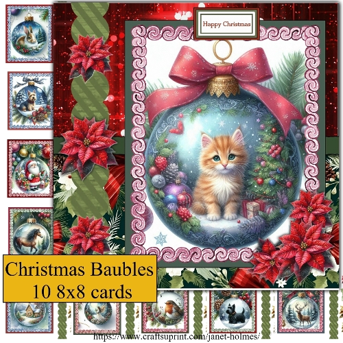 Christmas Baubles 10 8x8 cards new for 2025