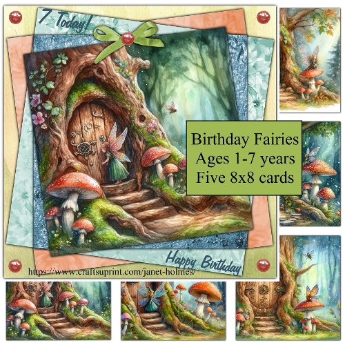 Birthday Fairies Age 1-7 years five 8x8 cards