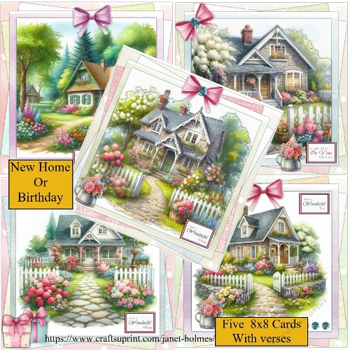 New Home or Birthday five 8x8 cards