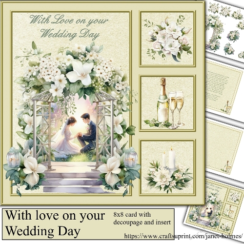 With Love on your wedding day 8x8 card 