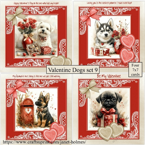Valentines day Dog set 9 8x8 card set