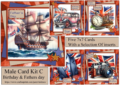 Male 7x7 Card set C Birthday and Fathers Day