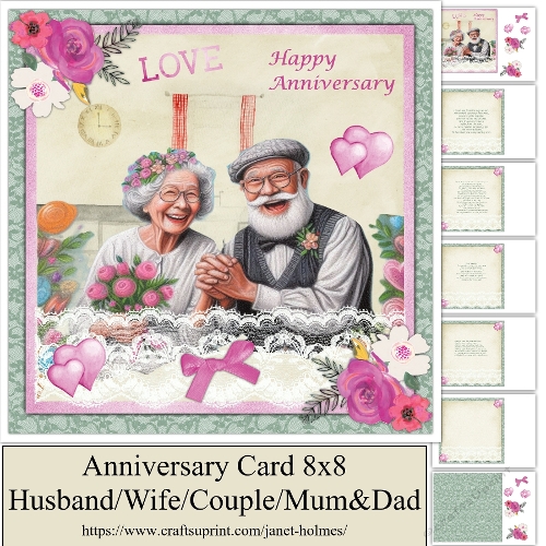 Anniversary 8x8 Card Husband/Wife/Couple/Mum  & Dad