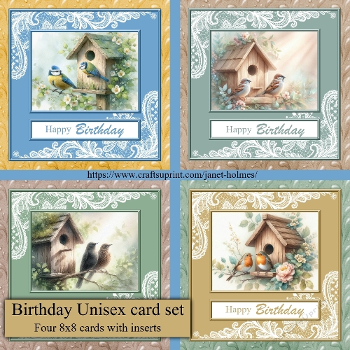 Birthday unisex card set (birds)