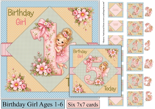 Birthday Girl Ages 1 - 6 Card set