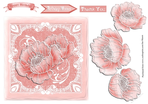 Pink Parchment Lace Poppy Floral