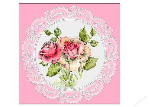 Pink Roses in Parchment Frame