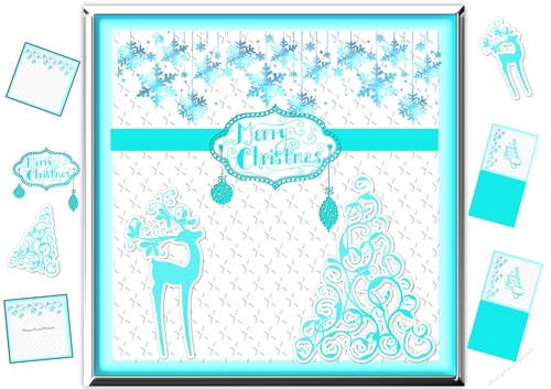 Teal Snowflakes, Reindeer and Tree
