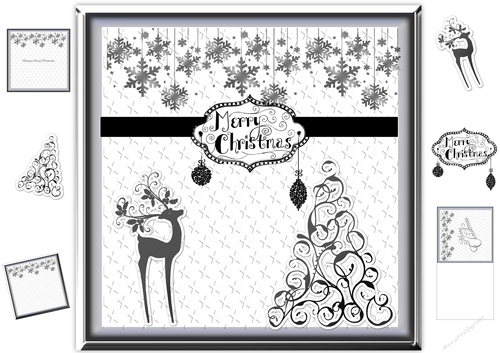 Monochrome Snowflakes, Reindeer and Tree