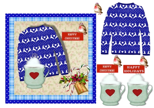 Blue  Christmas Jumper and Hot Chocolate