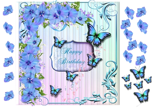 Blue Flowers and Butterflies