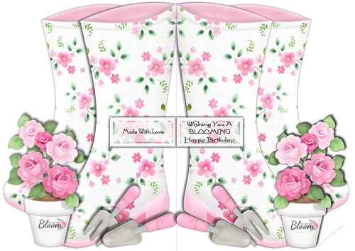 Wishing You A BLOOMING Happy Birthday Wellies Shaped Card