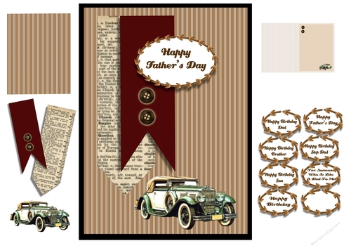 Vintage Car, Stripes And Buttons Fathers Day/Birthday