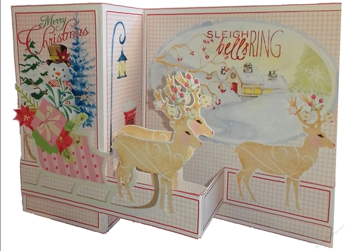 Z Fold Christmas Sleigh and Reindeer with Template