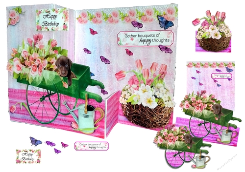  Z Fold Flower Barrow With Dog Including Template