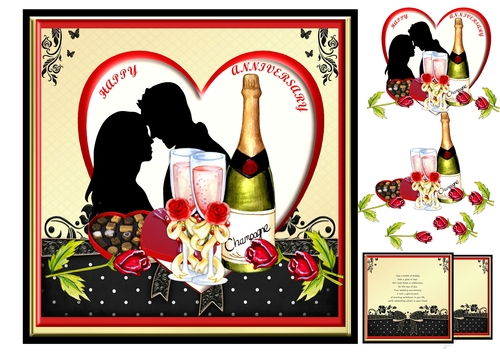 Happy Anniversary Young Couple Champagne and Chocolates