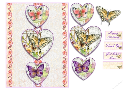 Butterfly Hearts Various Greetings