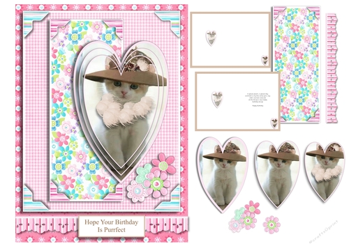Kitty All Dressed Up For Your Birthday 3 Layer Heart Shaped Decoupage